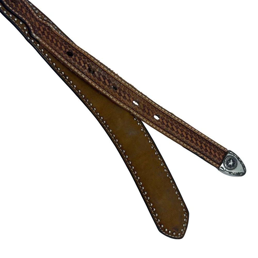Nocona Mens Tan Leather Western Basketweave‎ Star Concho Belt 46 N2491844